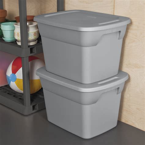 18 gallon durable construction molded-in handles tote box steel gray|Medium 18.